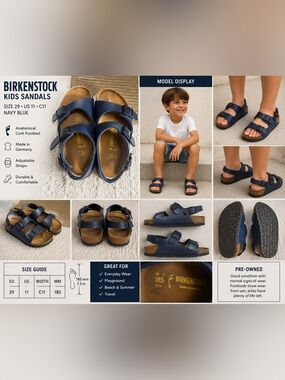 Birkenstock Kids Navy Blue Sandals Size 29 US 11 C11 Adjustable Straps